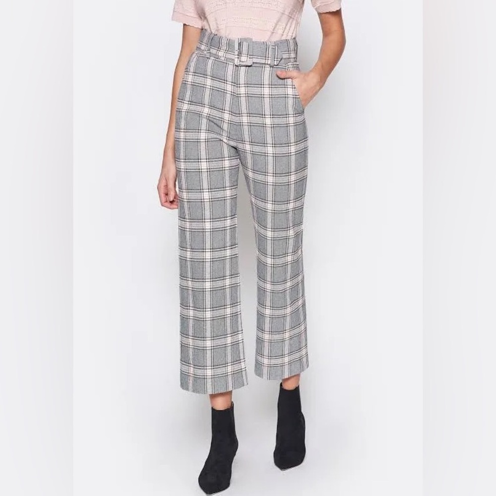 Joie Gray Plaid Cropped Wide-Leg Trousers